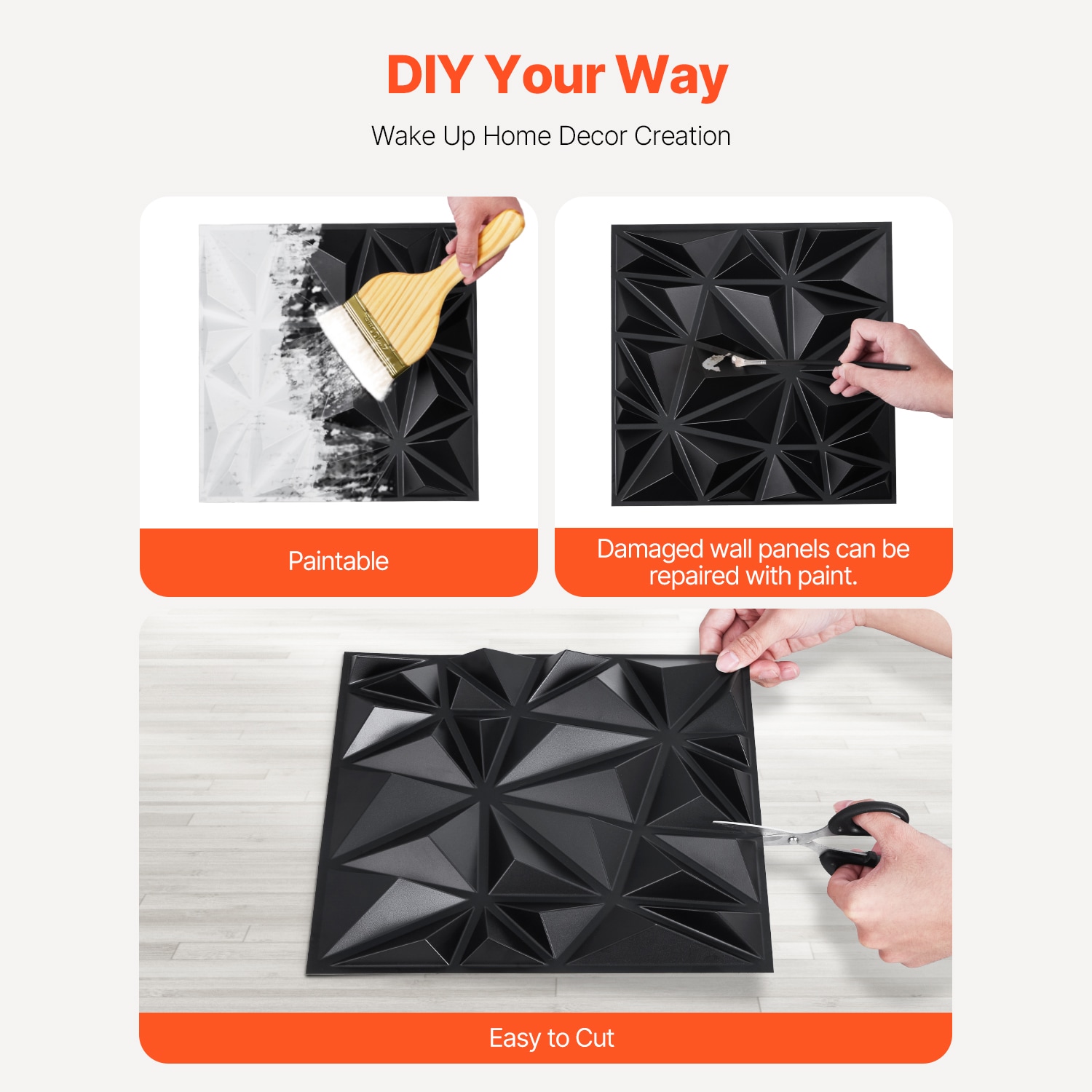 3d Wall Panels Diamond Matte Black Pvc Adhesive Wall Stickers_voghion.com